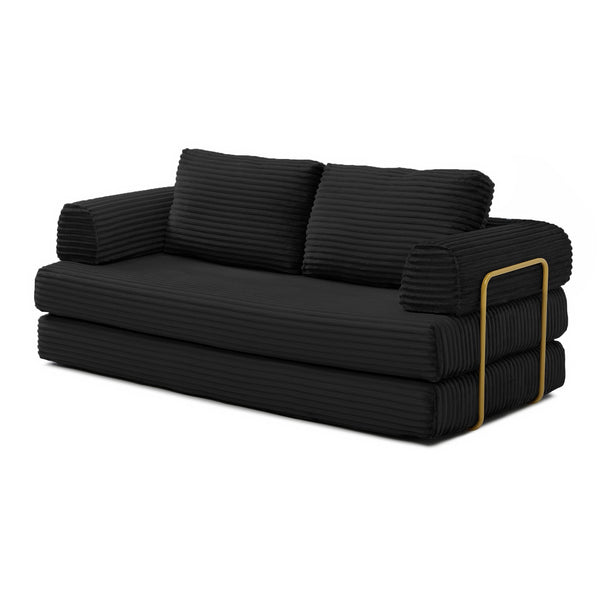 English Elm Convertible Floor Sofa Futon with Corduroy Upholstery for Living Room Lounging and Sleeping Black W1117P434730