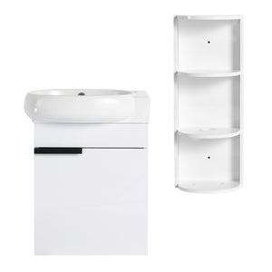 English Elm Soft Close Wall Mounted Bathroom Vanity with Ceramic Vessel Sink and Storage Rack W999S00487