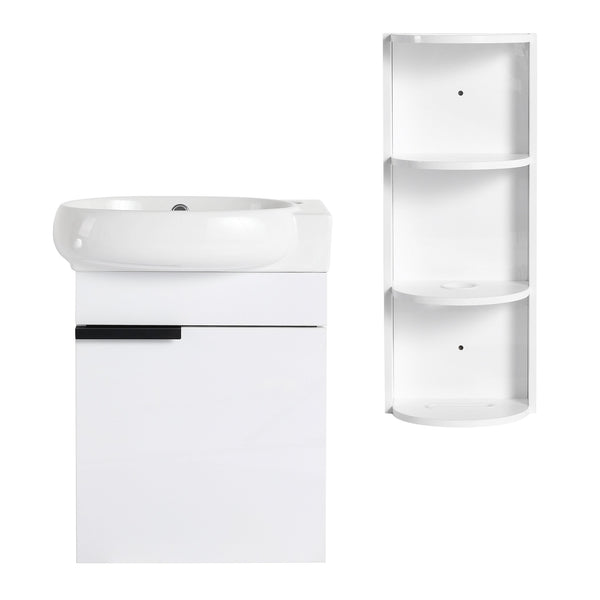 English Elm Soft Close Wall Mounted Bathroom Vanity with Ceramic Vessel Sink and Storage Rack W999S00487