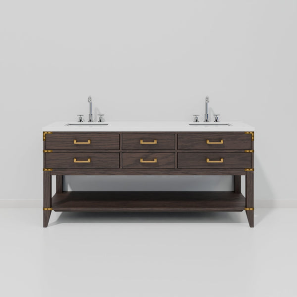 English Elm Brown Oak Double Bath Vanity With White Quartz Top, Chrome Faucet & Ample Storage For Elegance B2731P260300