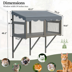 English Elm Cat Catio Window Box Enclosure Solid Wood Frame Mesh Panels Weatherproof Outdoor Perch W3166P354629