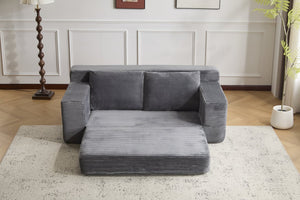 English Elm Loveseat Corduroy Bean Bag Sofa Bed with Memory Foam, Reversible Cushions, Plush Bolsters, No Assembly Required DARK GREY W3723P346938