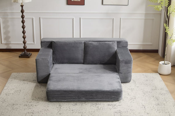 English Elm Loveseat Corduroy Bean Bag Sofa Bed with Memory Foam, Reversible Cushions, Plush Bolsters, No Assembly Required DARK GREY W3723P346938