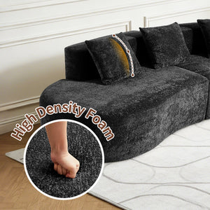 English Elm 3-seater Velvet Curved Sectional Sofa Plush Cloud Design for Open Living Rooms Black W1765S00124