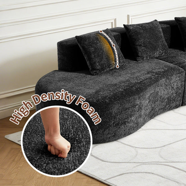 English Elm 3-seater Velvet Curved Sectional Sofa Plush Cloud Design for Open Living Rooms Black W1765S00124