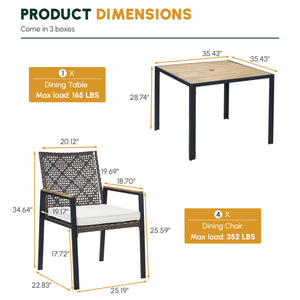 English Elm All Weather Outdoor Rattan Dining Set with Acacia Wood Top and Umbrella Hole W2391S00001