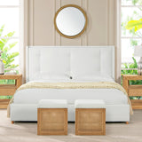 English Elm Miramar King Cushion-Back Headboard Platform Bed Frame, Antique White Polyester