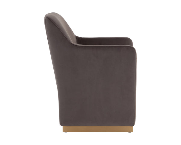 Sunpan Jaime Dining Armchair - Luxurious Gold Base, Moisture-Repellent Fabric, Perfect for Stylish Spaces Meg Ash