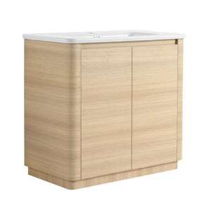 English Elm 36'' Freestanding Bathroom Vanity Plywood Cabinet Ceramic Sink Soft Close Doors W999P351893
