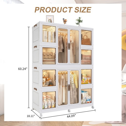 English Elm Portable Wardrobe Closet Organizer with 12 Magnetic Doors, 12 Cubes, 2 Rods, 16 Hangers — Durable PP Storage Cabinet White W2699P184784