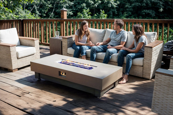 English Elm 60-INCH Modern Fire Pit Table with Stainless Steel Burner, Rain Cover, Propane Heater for Patio Gatherings Black,Walnut W3131P333699