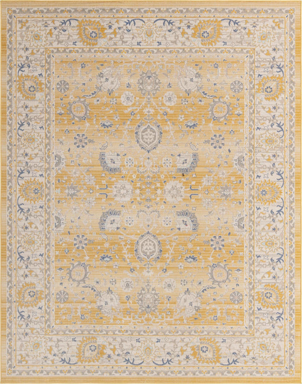 Unique Loom Whitney Bordeaux Machine Made Floral / Botanical Rug Tuscan Yellow, Blue/Ivory/Gray 9' 0" x 12' 2"