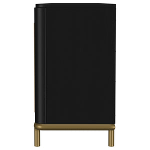 English Elm Benson Wide Rattan Door Media Console with Aged Brass Legs for Modern Living Rooms Black B062P440120