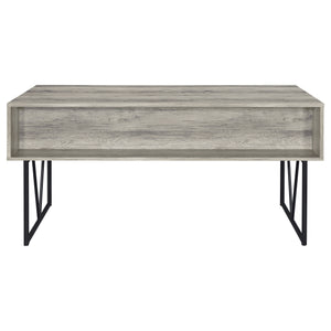 English Elm 1pc Rustic Industrial 63-inch 4-Drawer Writing Desk with Open Shelf, Wood Grain Top and Black Metal Legs Driftwood,Gray 74.21 L x 32.28 W x 6.5 H B011P362070