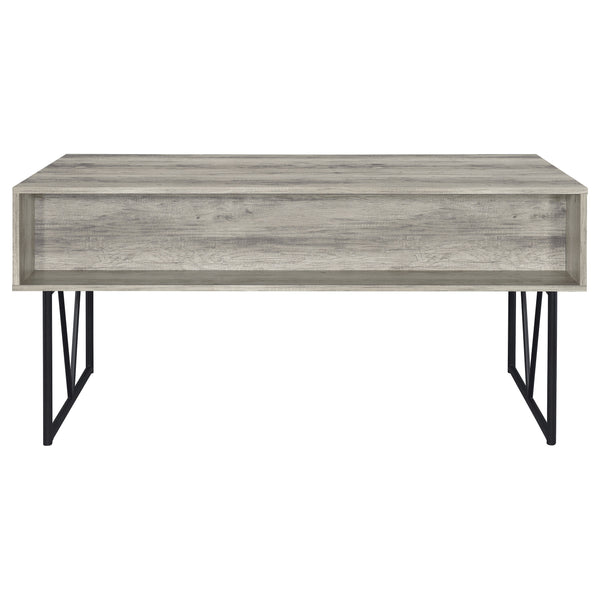 English Elm 1pc Rustic Industrial 63-inch 4-Drawer Writing Desk with Open Shelf, Wood Grain Top and Black Metal Legs Driftwood,Gray 74.21 L x 32.28 W x 6.5 H B011P362070