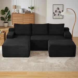 English Elm U-shaped Corduroy Cloud Sectional Deep Seat Modular Sofa for Living Room or Apartment W2339S00106