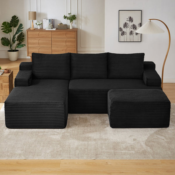 English Elm U-shaped Corduroy Cloud Sectional Deep Seat Modular Sofa for Living Room or Apartment W2339S00106