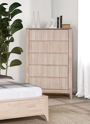 English Elm Mid-Century White‑Wash Reeded Chest with Hidden Handles, Mortise & Tenon Build, Splayed Feet —48"H B2741P372710