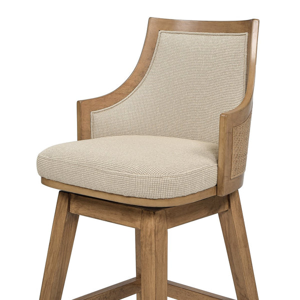 English Elm Jennifer Taylor Home - Bahama 26" Cane Rattan High-Back Swivel Counter Stool – Eco Rubberwood, Handcrafted, Taupe Beige Upholstery B2719P238393
