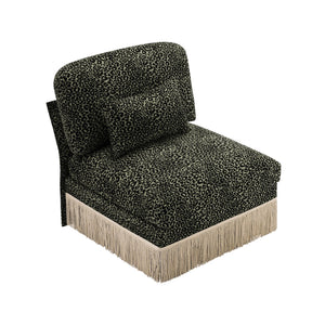 English Elm Armless Modular Sofa Leopard Chenille Upholstered Glam Living Room Accent Piece Black+Green W5656P454423