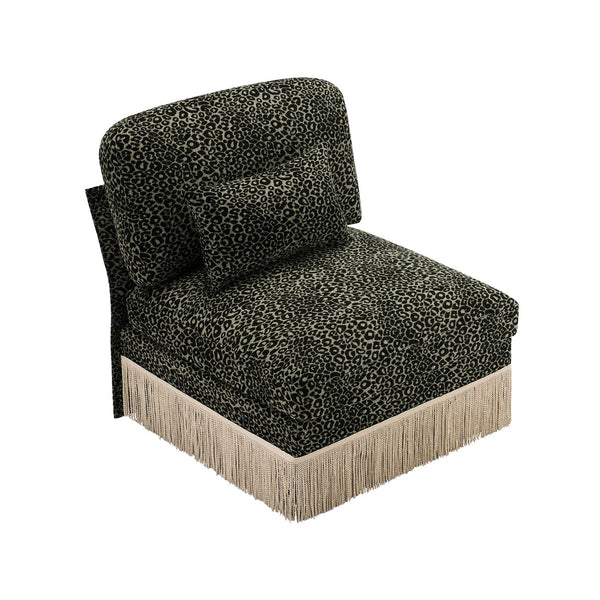 English Elm Armless Modular Sofa Leopard Chenille Upholstered Glam Living Room Accent Piece Black+Green W5656P454423