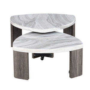 English Elm Contemporary Triangle 3-Piece Table Set: Nesting Coffee Table & 2 End Tables In Marble Finish B2741S00649