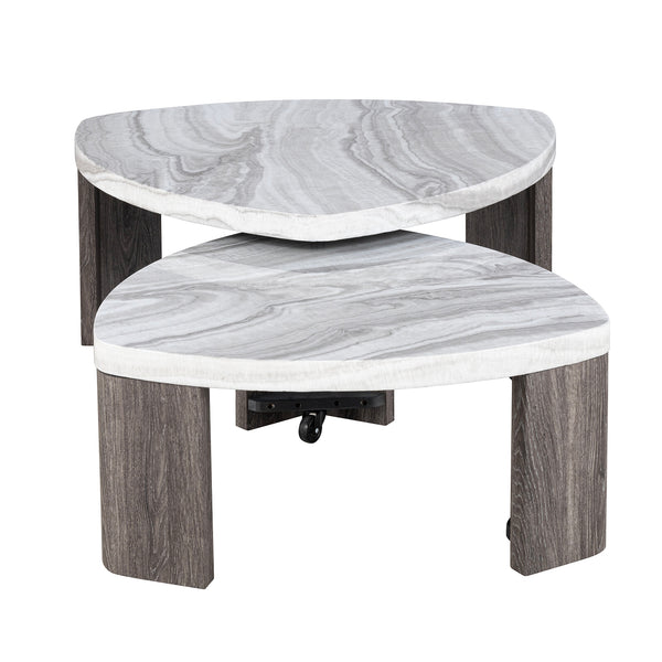 English Elm Contemporary Triangle 3-Piece Table Set: Nesting Coffee Table & 2 End Tables In Marble Finish B2741S00649