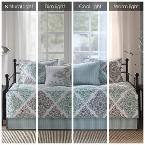 English Elm 6 Piece Reversible Daybed Cover Set Madison Park Claire Botanical Quilted Twin Cover with Shams and Decorative Pillow Aqua 15.75 L x 17.72 W x 8.27 H B035129018
