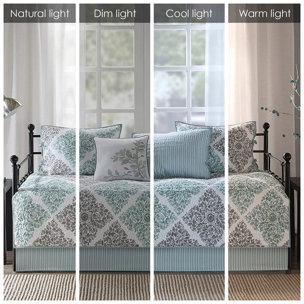 English Elm 6 Piece Reversible Daybed Cover Set Madison Park Claire Botanical Quilted Twin Cover with Shams and Decorative Pillow Aqua 15.75 L x 17.72 W x 8.27 H B035129018