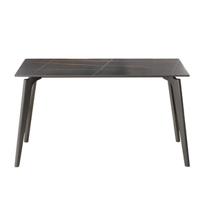 English Elm 55.12" Modern Artificial Stone Dining Table With Dark Grey Metal Legs - Seats 6 For Stylish Gatherings W1535S00519