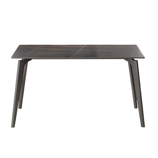 English Elm 55.12" Modern Artificial Stone Dining Table With Dark Grey Metal Legs - Seats 6 For Stylish Gatherings W1535S00519