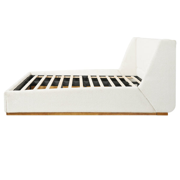 English Elm Luxury Wingback Queen Bed Padded Rubberwood Frame Splash Resistant White Upholstery N769Q393037W