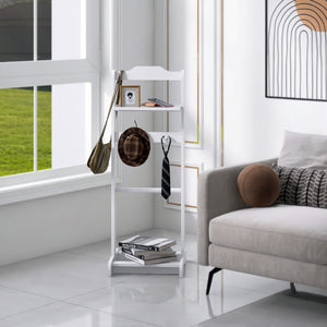 English Elm Accent Wooden Garment Rack Valet with Top Tray & Lidded Jewelry Storage, Compact Nordic Finish Organizer W760P178208