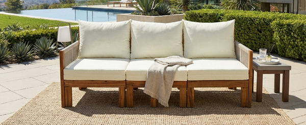 English Elm Outdoor Acacia Wood Dining Set Seats Six with Cushioned Armrest Chairs for Patio Beige,Natural Wood N719Z000220A