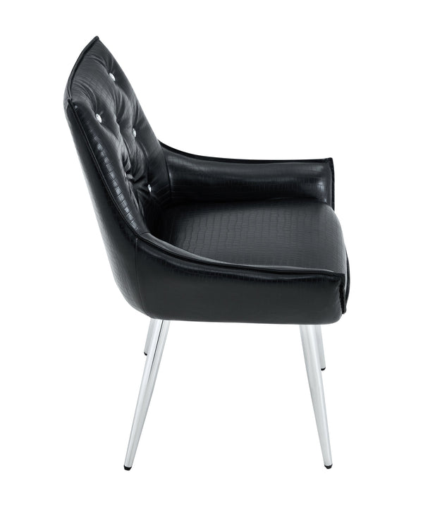 English Elm Crocodile Textured Pu Leather Accent Chair Diamond Tufted with Chrome Metal Legs W3493P456316