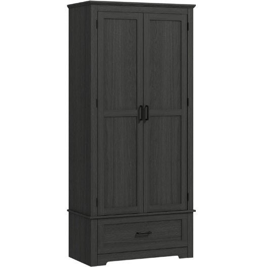 English Elm Spacious Antique White Pantry Cabinet Five Tier Shelving Traditional Kitchen Storage T3971P428692