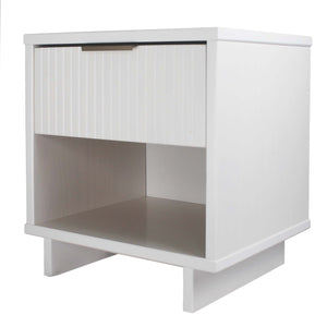 English Elm Granville Solid Wood 18" Nightstand with Ribbed Front Drawer and Gold Steel Handles, Modern Flair White B365P398138