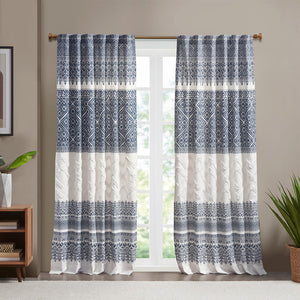 JLA Home INK+IVY - Cotton Boho Printed Curtain Panel with Tufted Chenille Detail, Lined, OEKO-TEX, Light-Filtering Privacy II40-1182