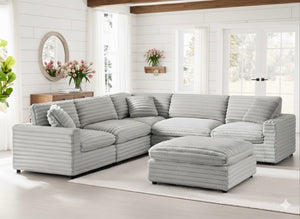 English Elm Jenny 6-Piece Modular Sectional in Plush Gray Cord-Like Polyester — Hardwood Frame, Down-Blend Comfort B050S00022