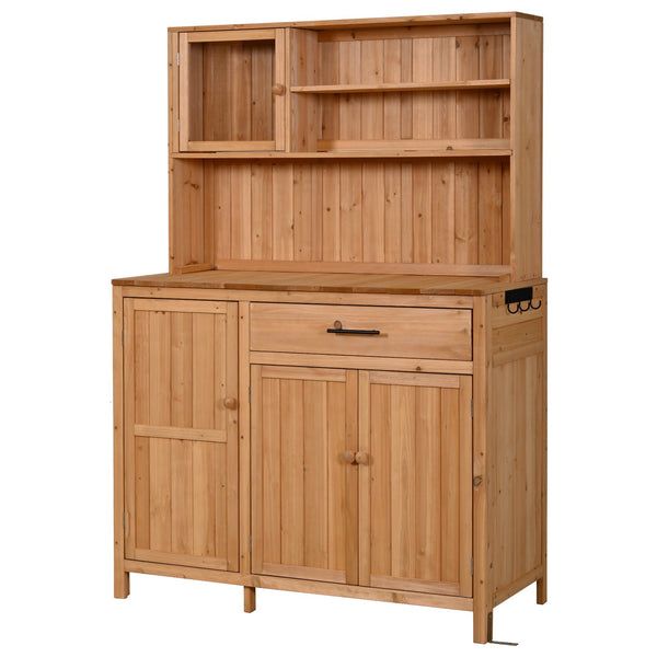 English Elm (with Hutch) Topamx Solid Fir Potting Bench Patio Workstation Spice Rack Drawer Natural N717P404330A