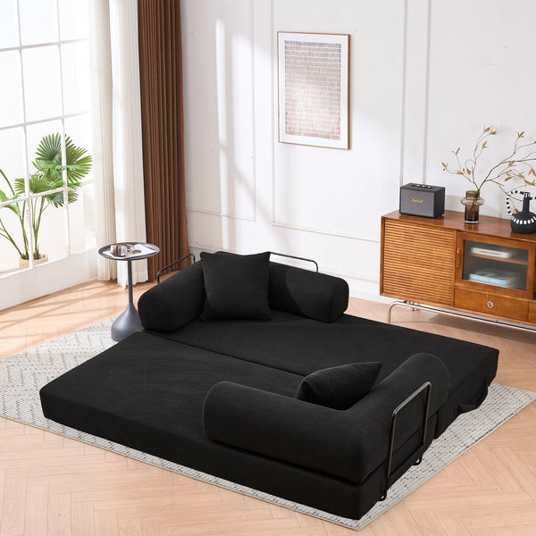 English Elm Folding Corduroy Futon Sofa Converts to Floor Mattress for Studio or Compact Living Black W2915P391453