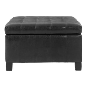 English Elm Black Tufted Pu Lift Top Storage Ottoman with Rubberwood Legs for Living Spaces Black N779P404084B