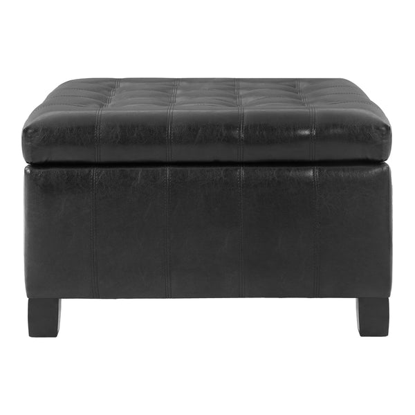 English Elm Black Tufted Pu Lift Top Storage Ottoman with Rubberwood Legs for Living Spaces Black N779P404084B