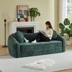 English Elm 86-inch Curved Chenille Convertible Sofa Recliner Frameless Folding Two-seater for Living Room Green W3505P452833