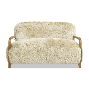 English Elm Jennifer Taylor Home - Enchante Taupe+Natural 52.5" New Zealand Sheepskin Loveseat with Oak Arms, Plush Foam & Spring Comfort B2719P238269