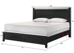 English Elm 1pc Queen Panel Bed with Faux Marble Accents and Upholstered Headboard for Contemporary Retreat Black,White 65.67 L x 30 W x 4.96 H B2741S00589
