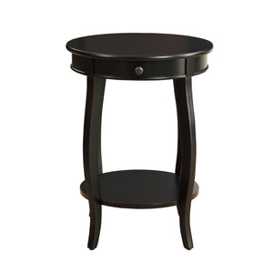 English Elm Round Retro Accent Table with Drawer and Open Shelf on Cabriole Legs for Stylish Living Spaces Black B016P310492