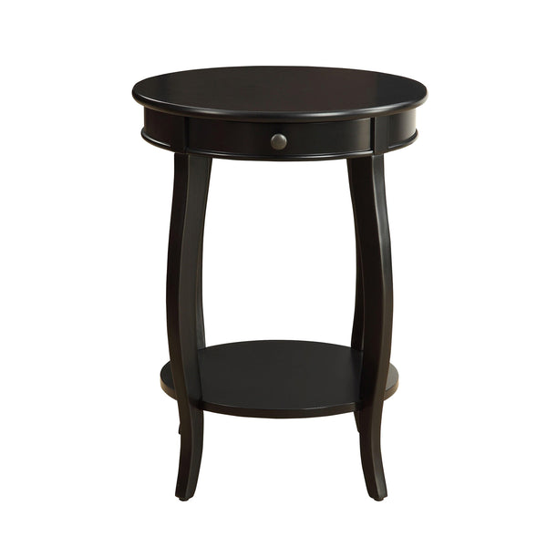 English Elm Round Retro Accent Table with Drawer and Open Shelf on Cabriole Legs for Stylish Living Spaces Black B016P310492