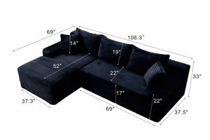English Elm 106.3" Jumbo Corduroy L-shaped Sectional Deep Seat Sofa No Assembly Modern Living W5515S00038