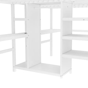 English Elm Twin Metal Loft Bed with Study Desk Wardrobe Shelving and Outlet for Kids Rooms W1580S00373